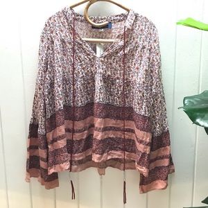 Francescas blue rain boho bell sleeve top